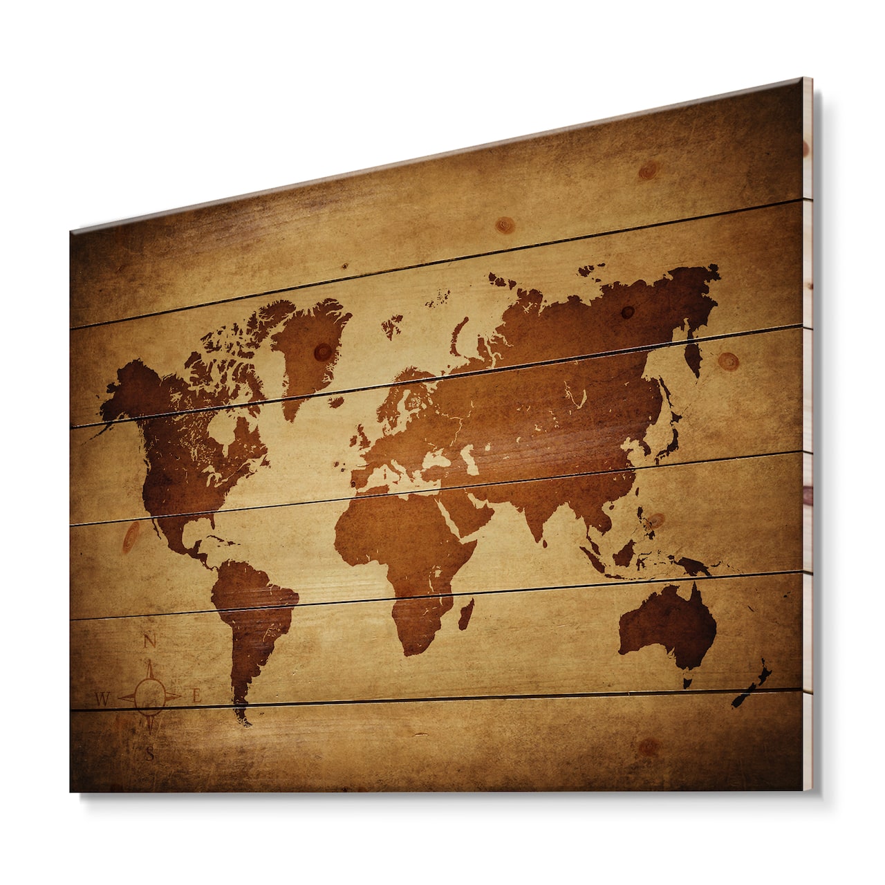 Designart - Ancient Map of The World VI - Vintage Print on Natural Pine Wood